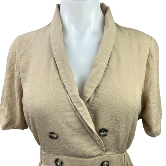 Asos Women's Beige Double Breasted Short Sleeve Calf Length Blazer Dress Size 2 - Picture 3 of 5